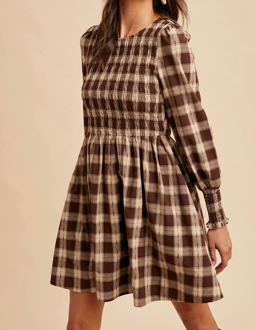 Smocked Gingham Mini Dress