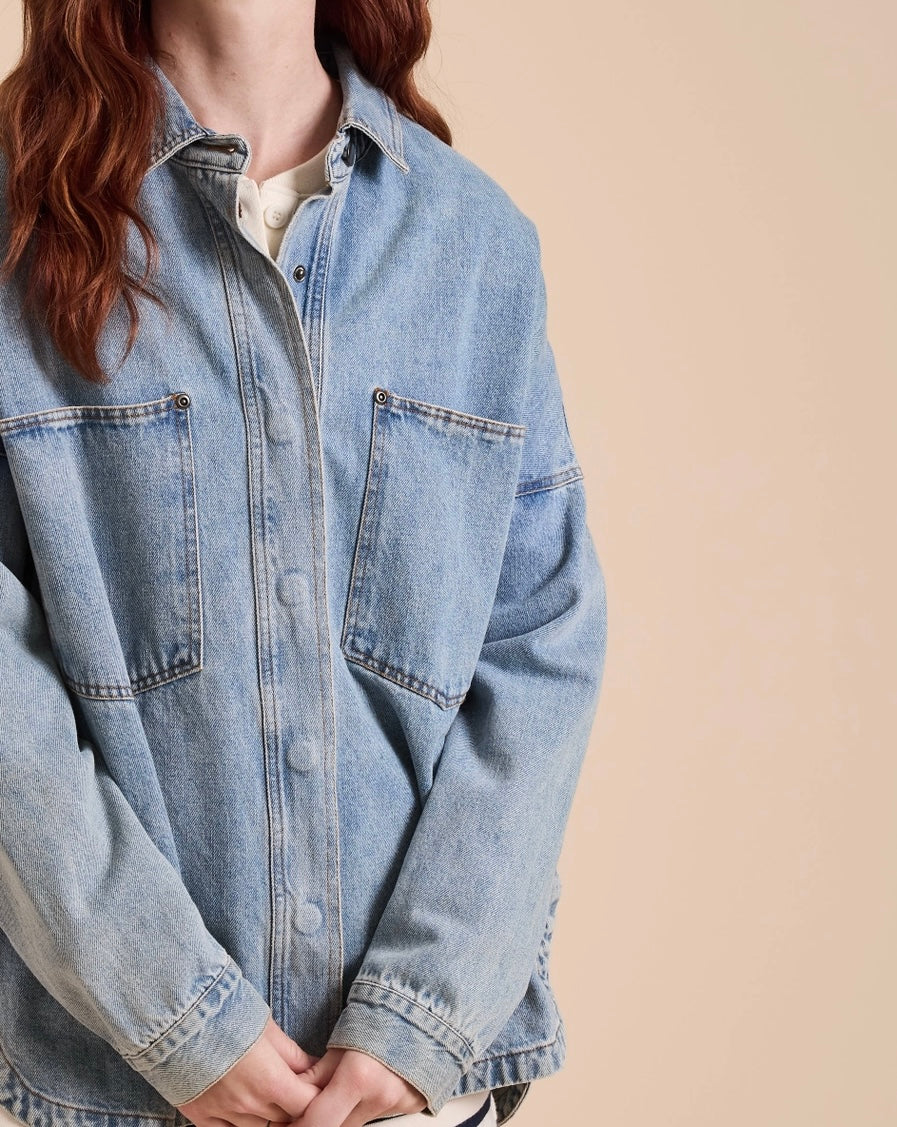Washed Snap Button Denim Shacket