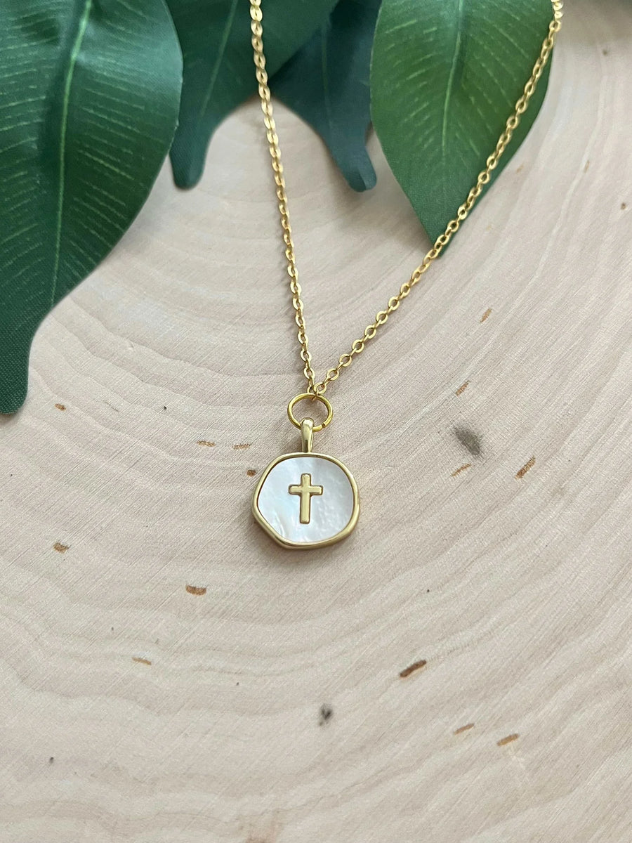 Gold Necklace with Pearl Cross - Simply in Christ