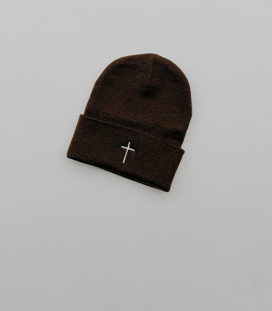 Embroidered Cross Knit Beanie