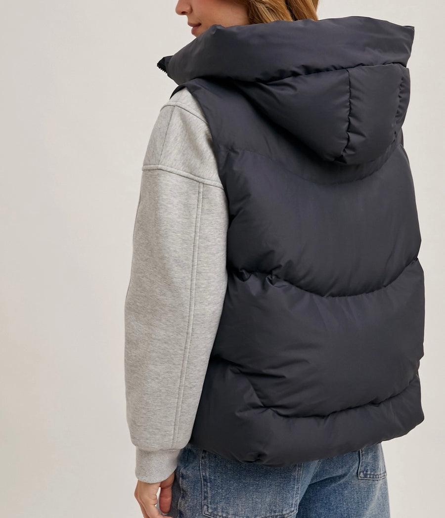 Charcoal Puffer Hooded Vest