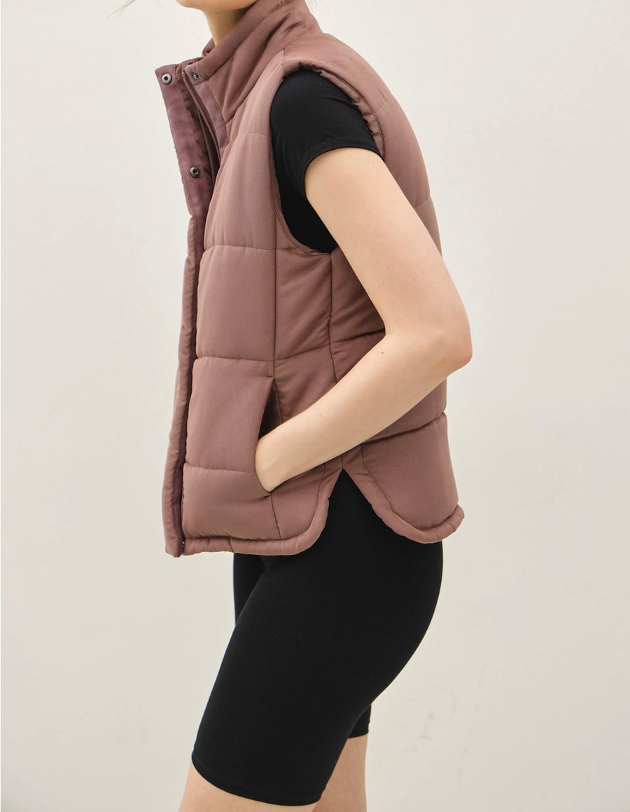 Faux Suede Puffer Vest