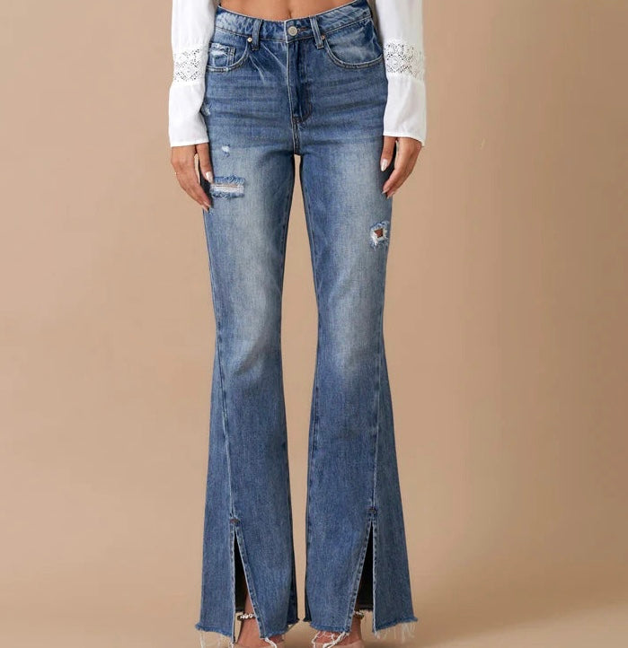 High Rise Slit Flare Jeans