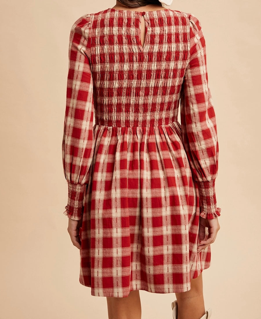 Smocked Gingham Mini Dress