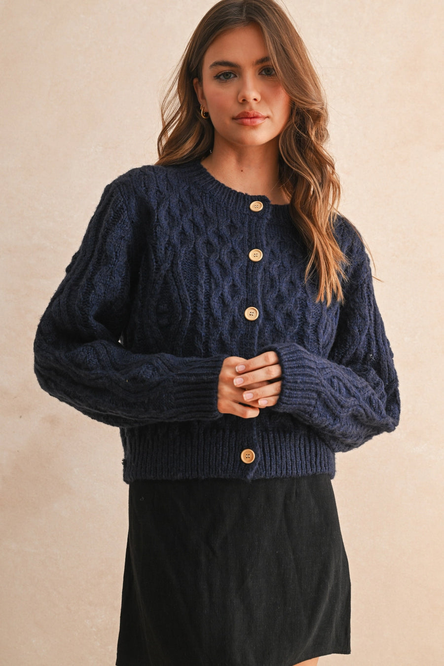Button Front Cable Knitted Cardigan