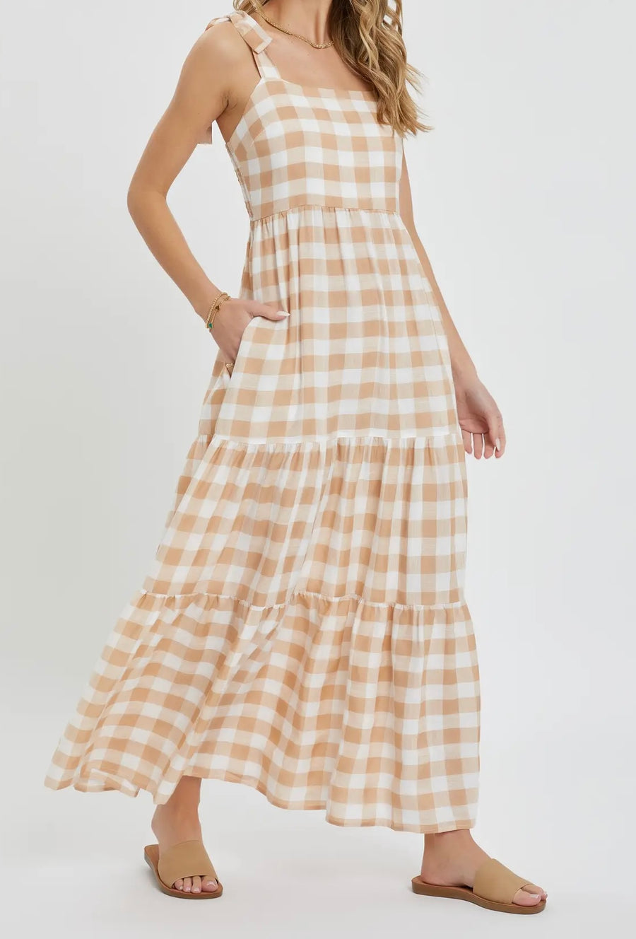 Gingham Maxi Dress - Taupe