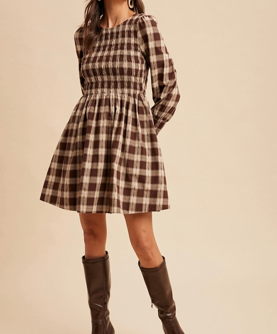 Smocked Gingham Mini Dress