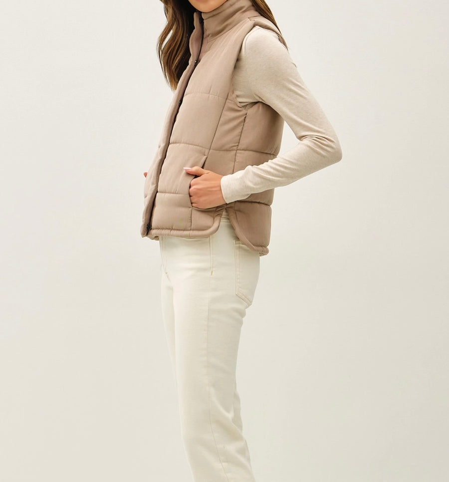 Faux Suede Puffer Vest