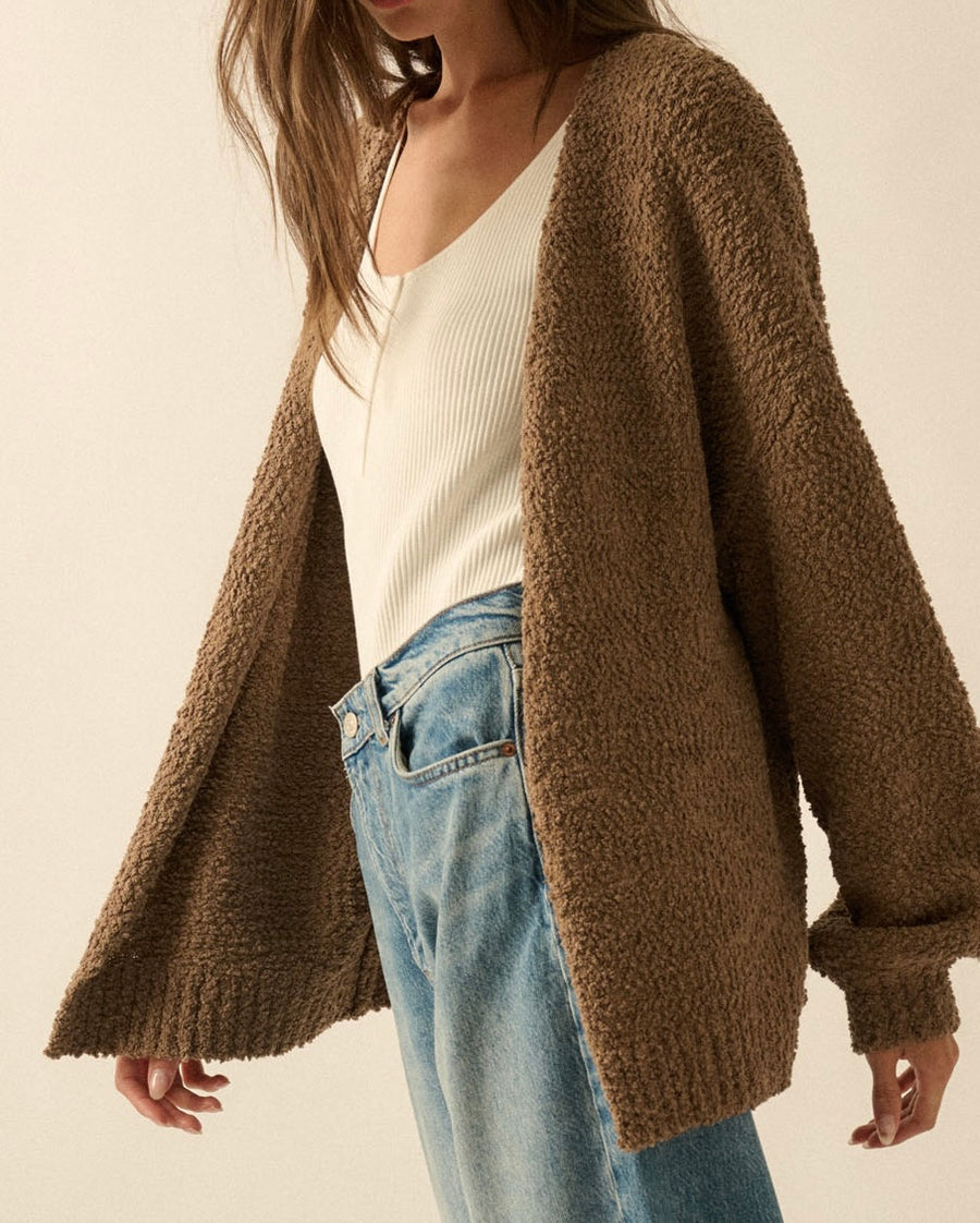 Popcorn Knit Open Front Cardigan