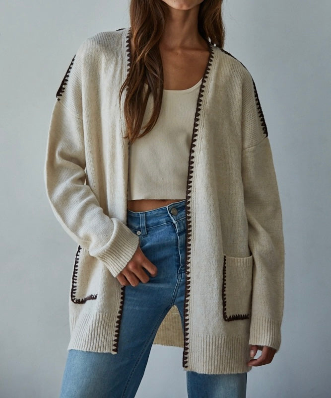 Contrast Stitch Knit Cardigan
