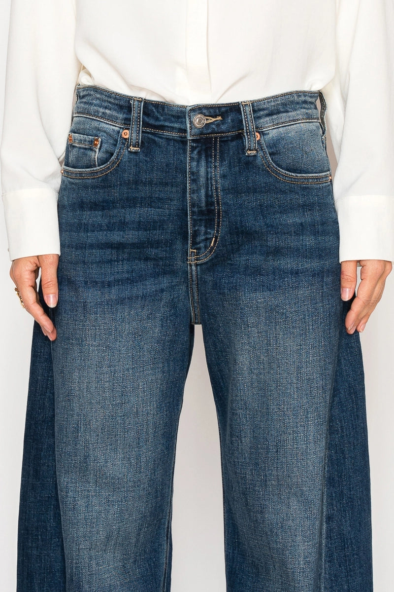 High Rise Relaxed Tapered Dark Wash Barrel Jeans