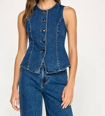 Fitted Button Front Denim Top