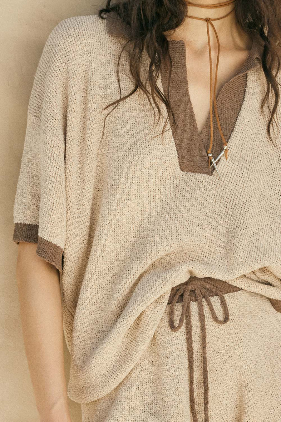 Two-Tone Knit Collared Top