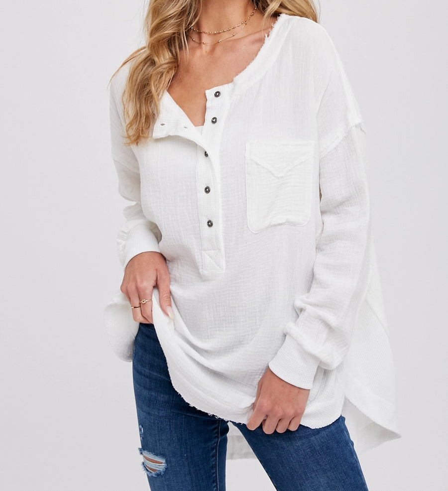 Gauze Button Up Henley