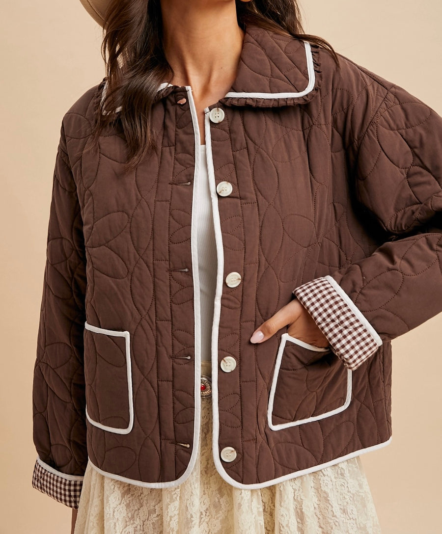 Floral Quilted Collared Jacket