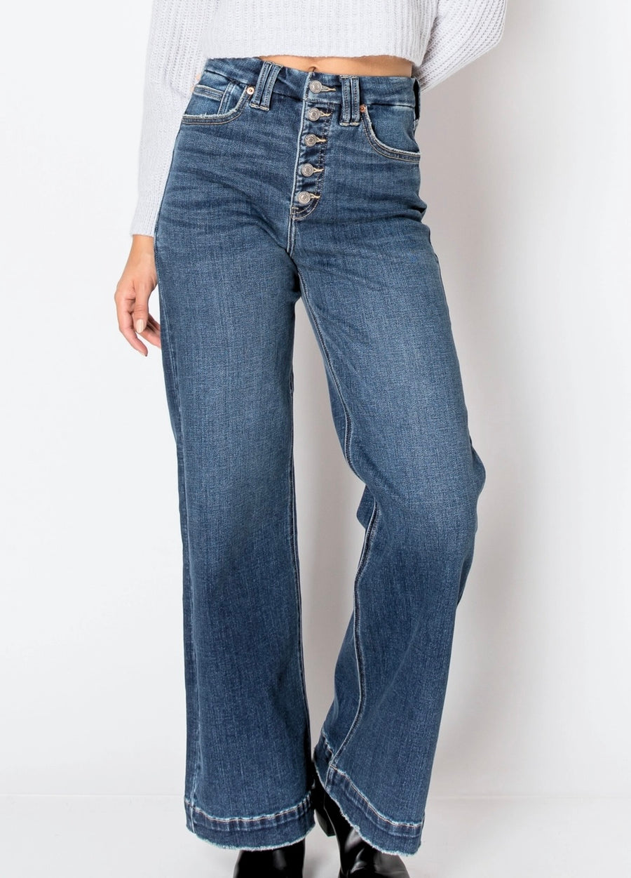 Tummy Control Button Fly Wide Leg Jeans