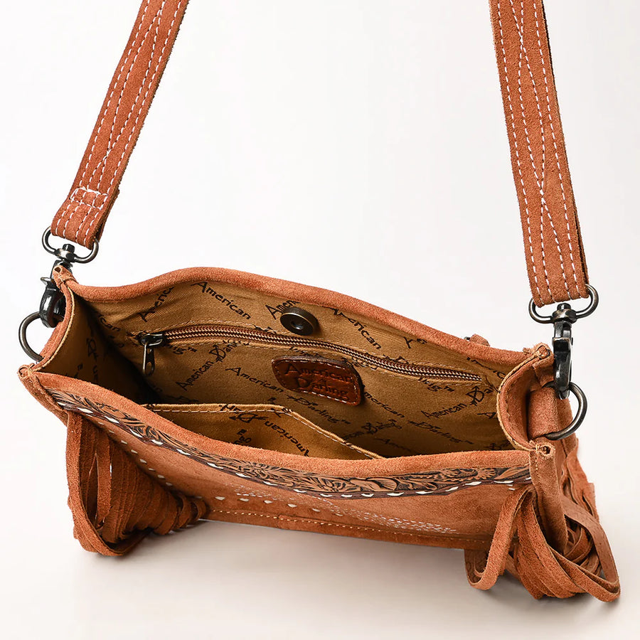Tan Suede Fringe Crossbody Bag