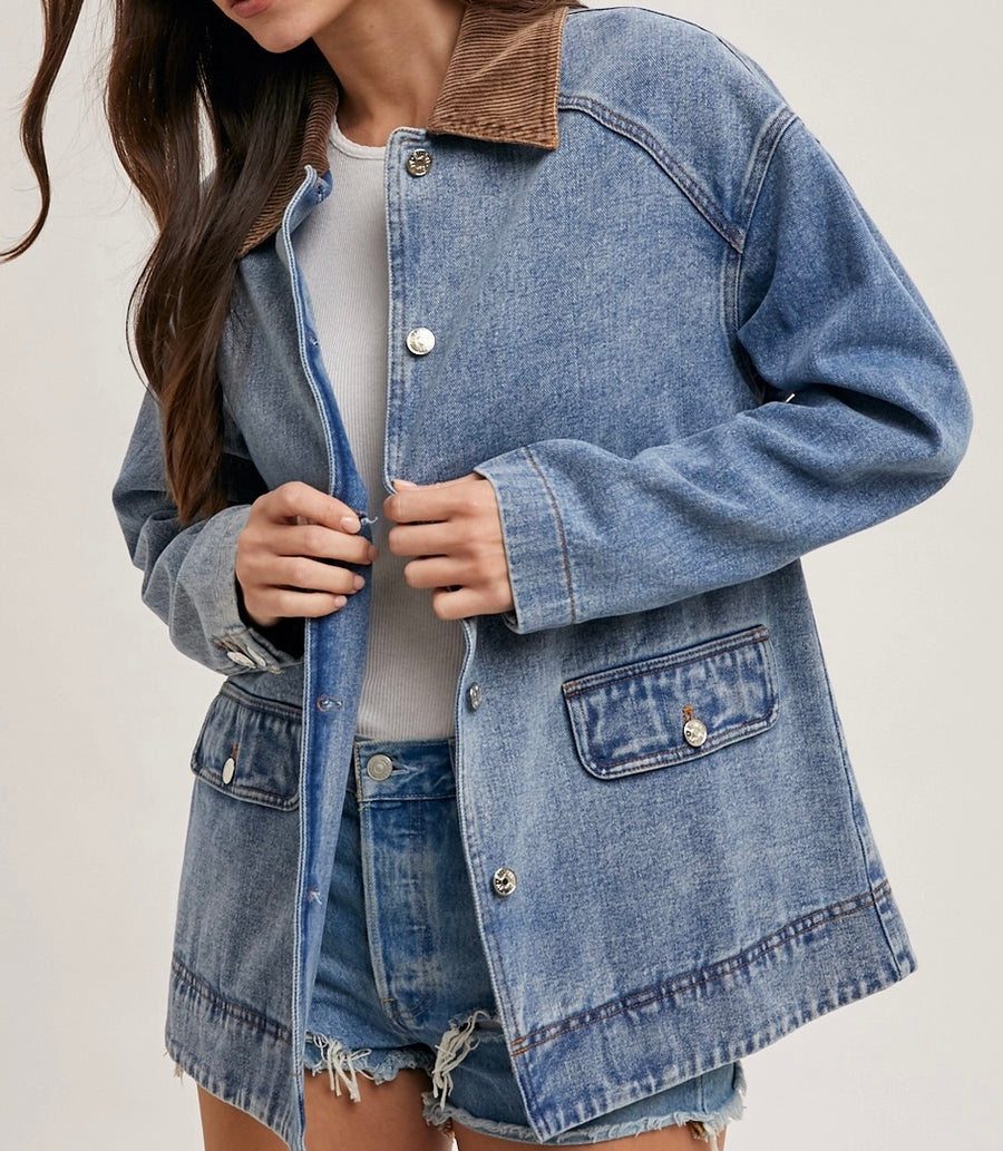 Denim Barn Coat w/ Corduroy Collar