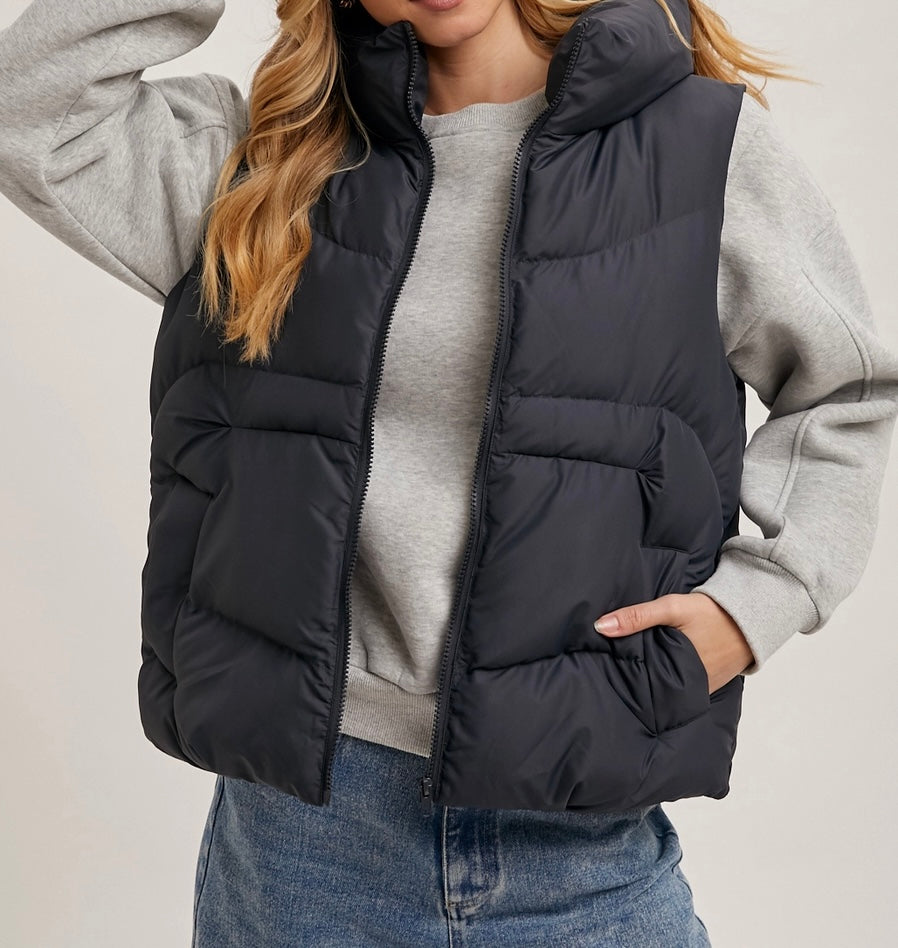 Charcoal Puffer Hooded Vest