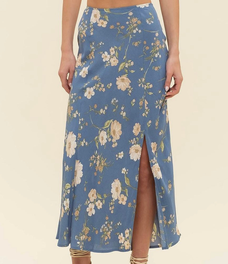 Floral Side Slit Midi Skirt