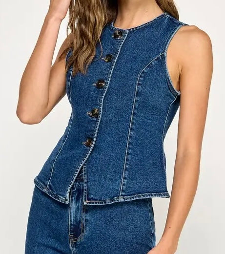 Fitted Button Front Denim Top