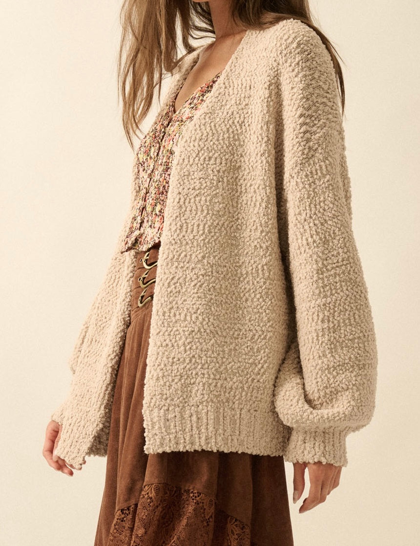 Popcorn Knit Open Front Cardigan