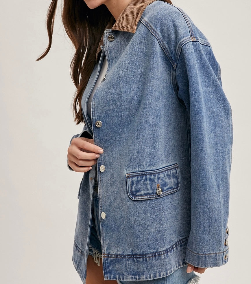 Denim Barn Coat w/ Corduroy Collar