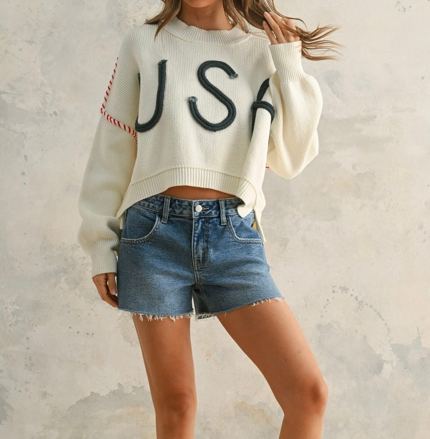 USA Rope Letter Sweater
