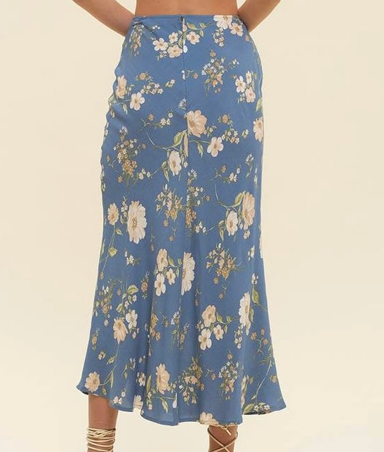 Floral Side Slit Midi Skirt