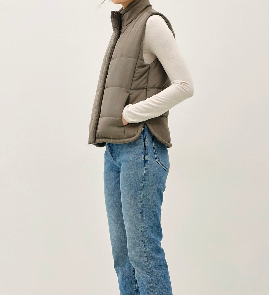 Faux Suede Puffer Vest