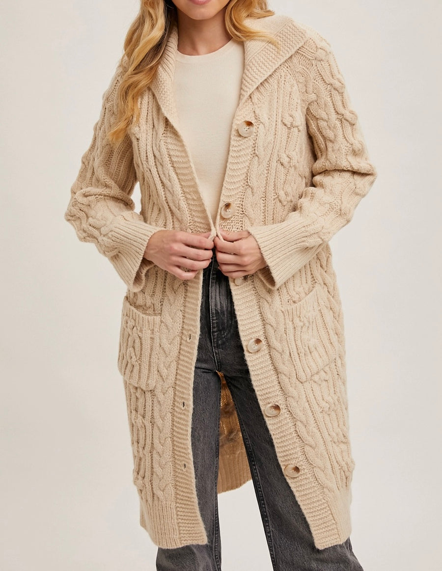 Button Down Cable Knit Cardigan