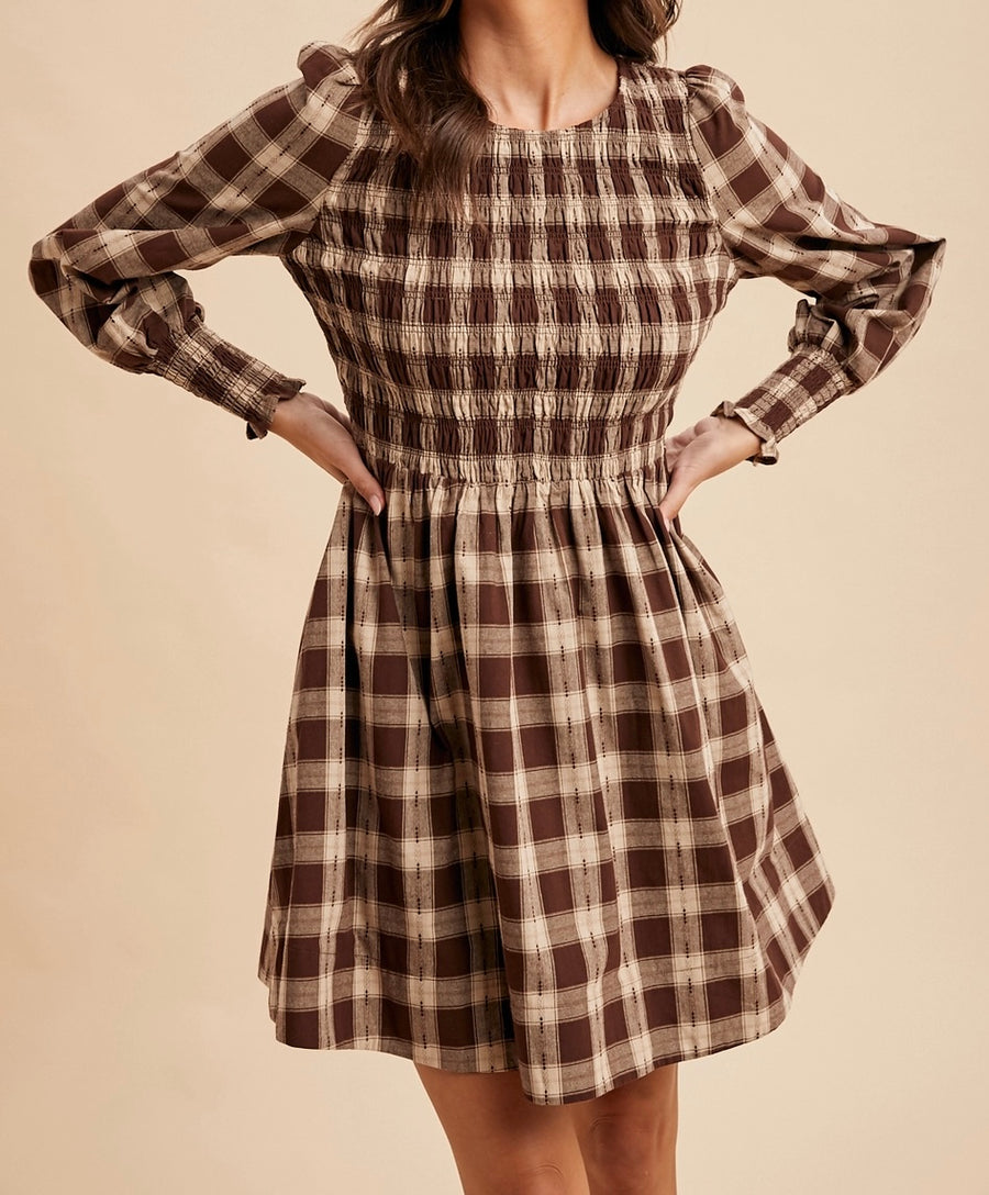 Smocked Gingham Mini Dress