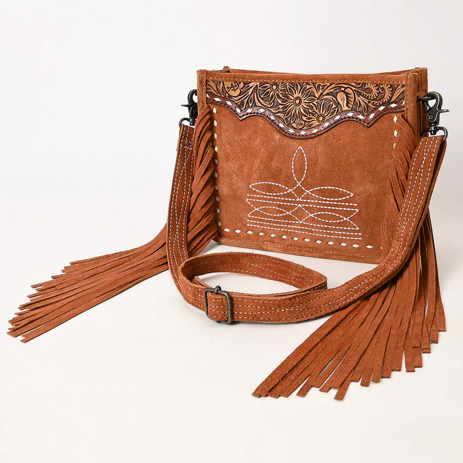 Tan Suede Fringe Crossbody Bag
