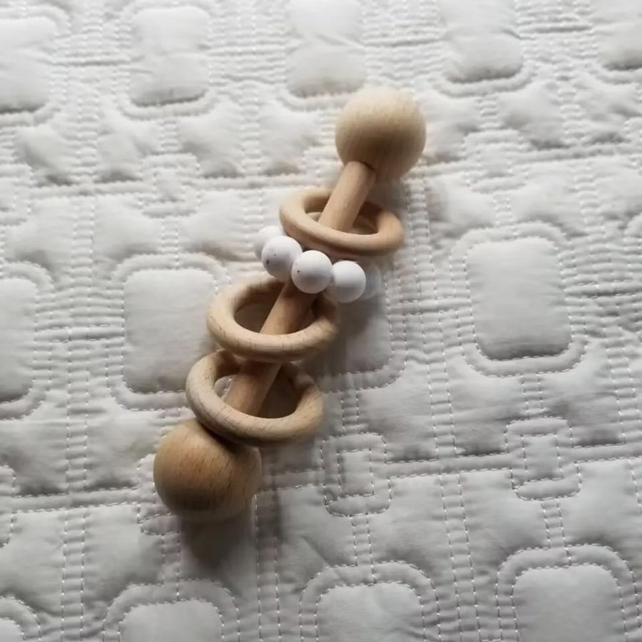Silicone Wood Teething Rattle Toy