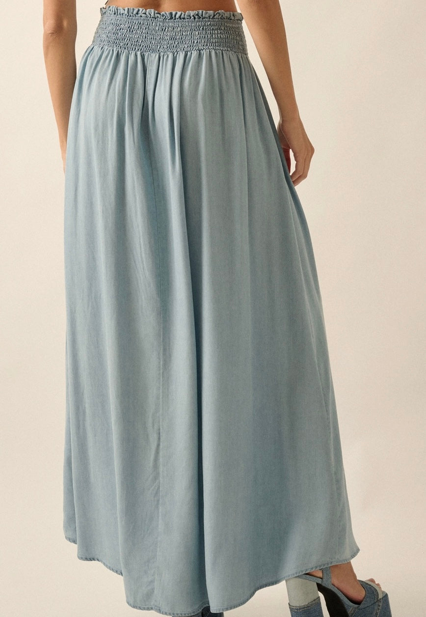 Button Detail Chambray Skirt