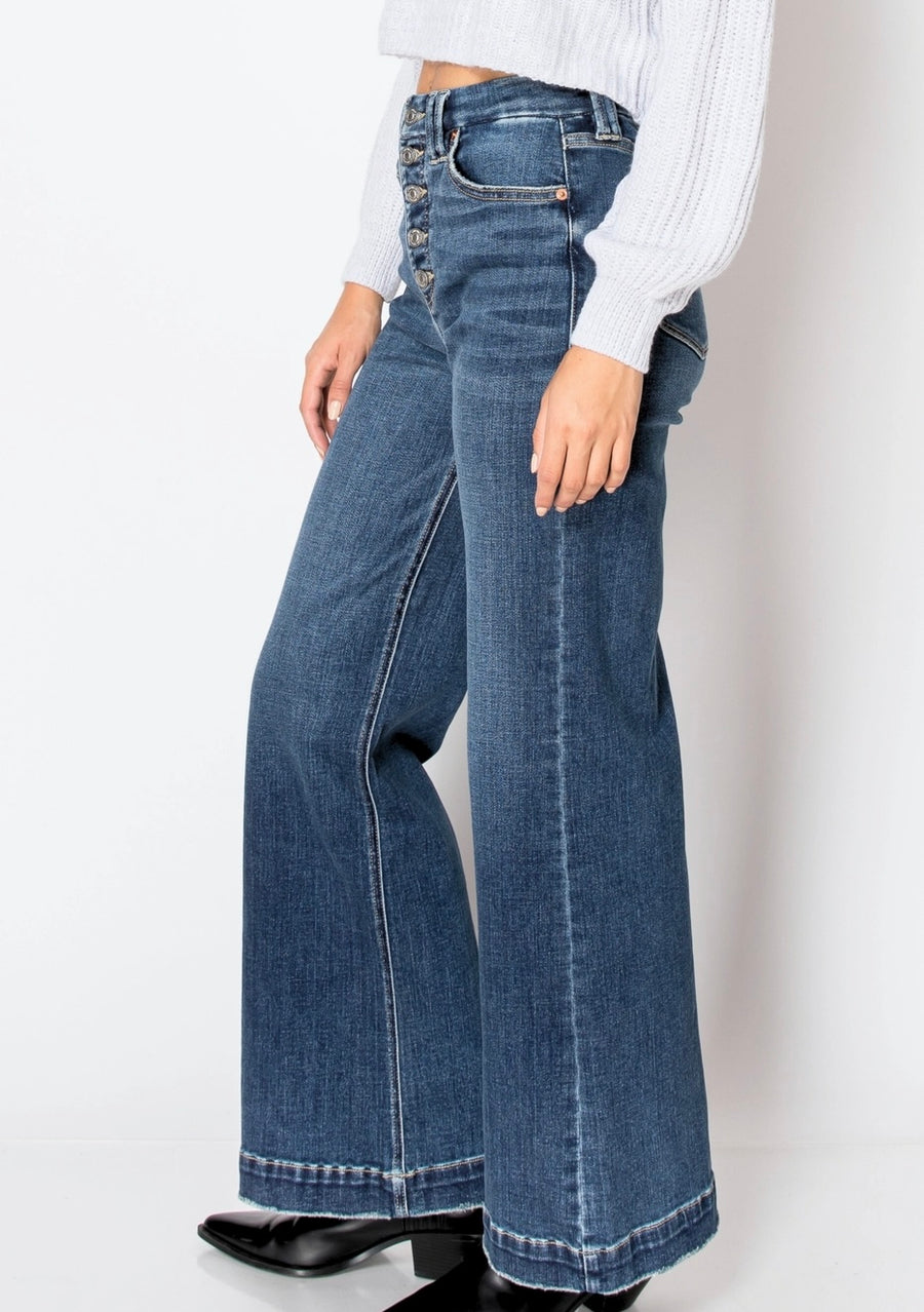 Tummy Control Button Fly Wide Leg Jeans