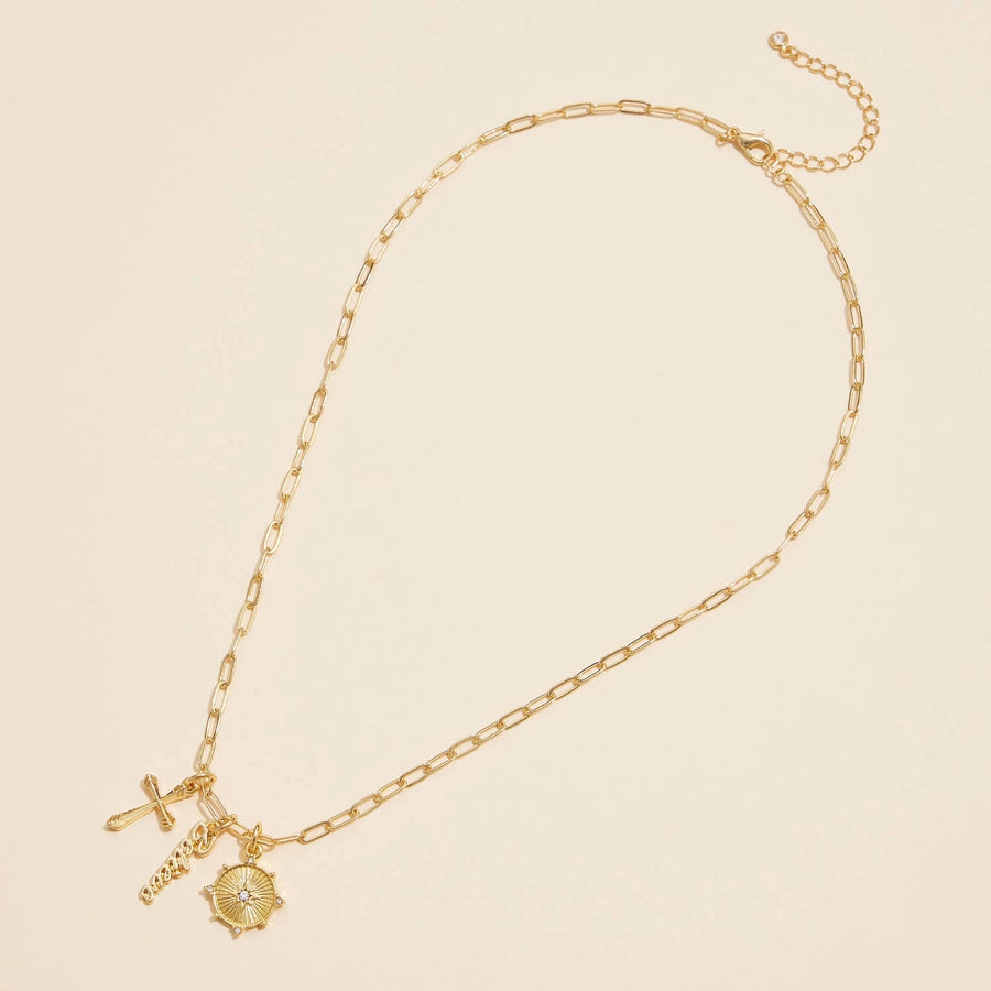 Cross, Believe & Compass Charm Necklace