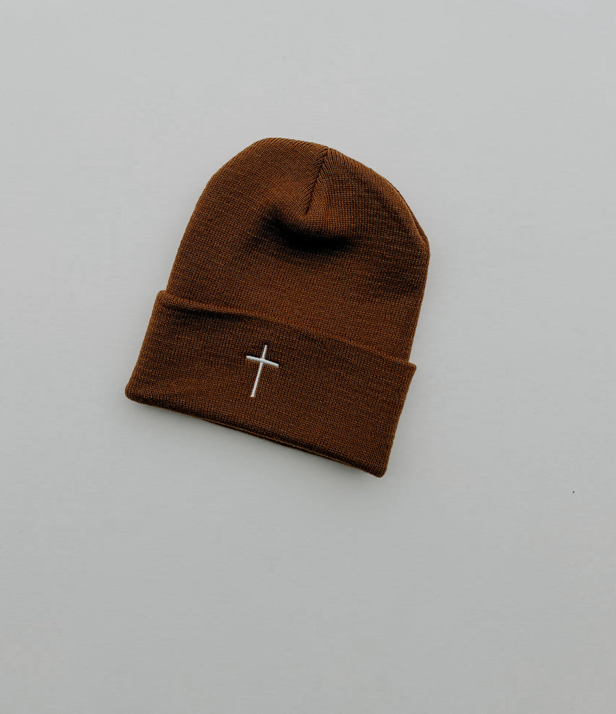 Embroidered Cross Knit Beanie