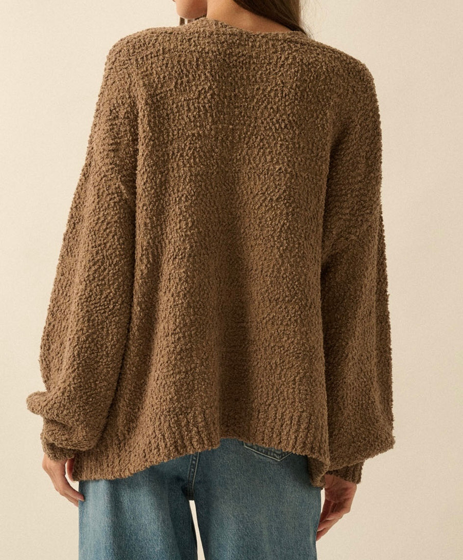 Popcorn Knit Open Front Cardigan