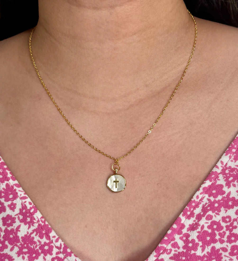 Gold Necklace with Pearl Cross - Simply in Christ