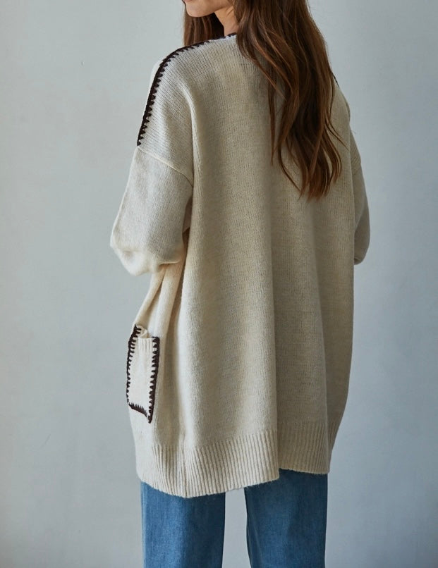 Contrast Stitch Knit Cardigan
