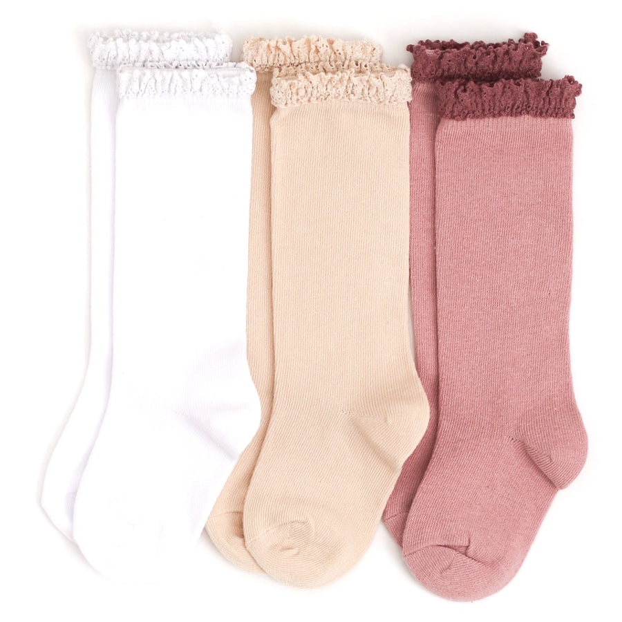 Lace Top Knee High Socks - Set of 3