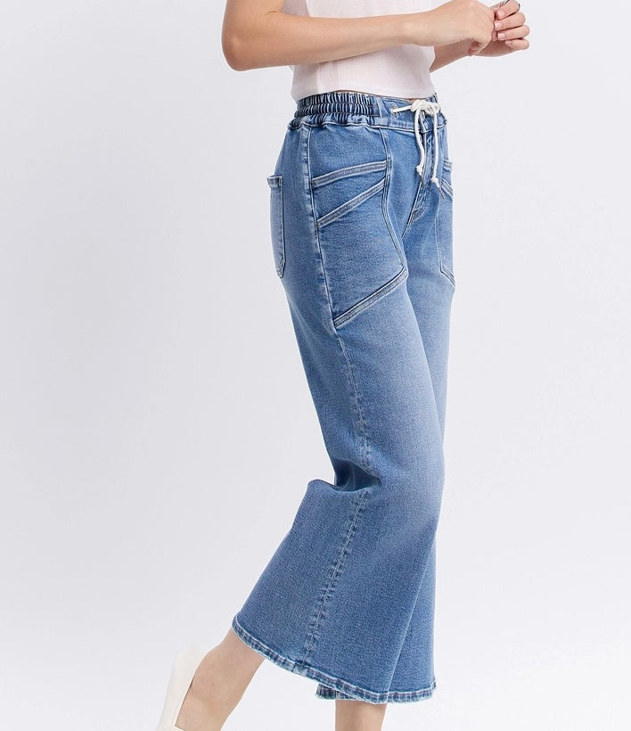 Olivia High Rise Drawstring Wide Leg Jeans