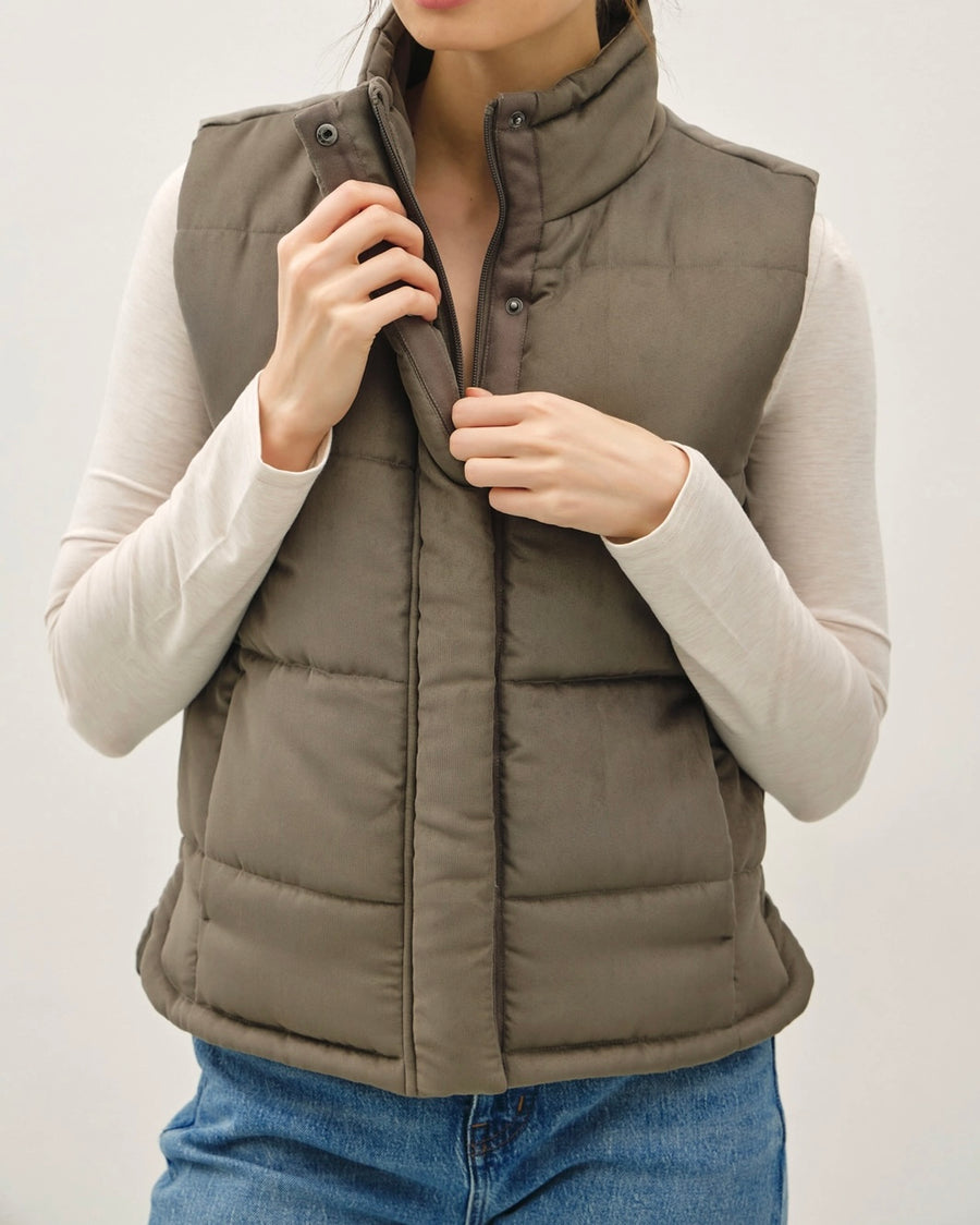 Faux Suede Puffer Vest