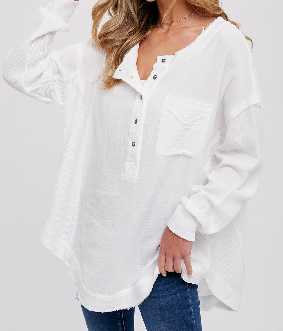 Gauze Button Up Henley