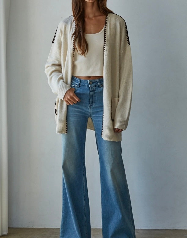 Contrast Stitch Knit Cardigan