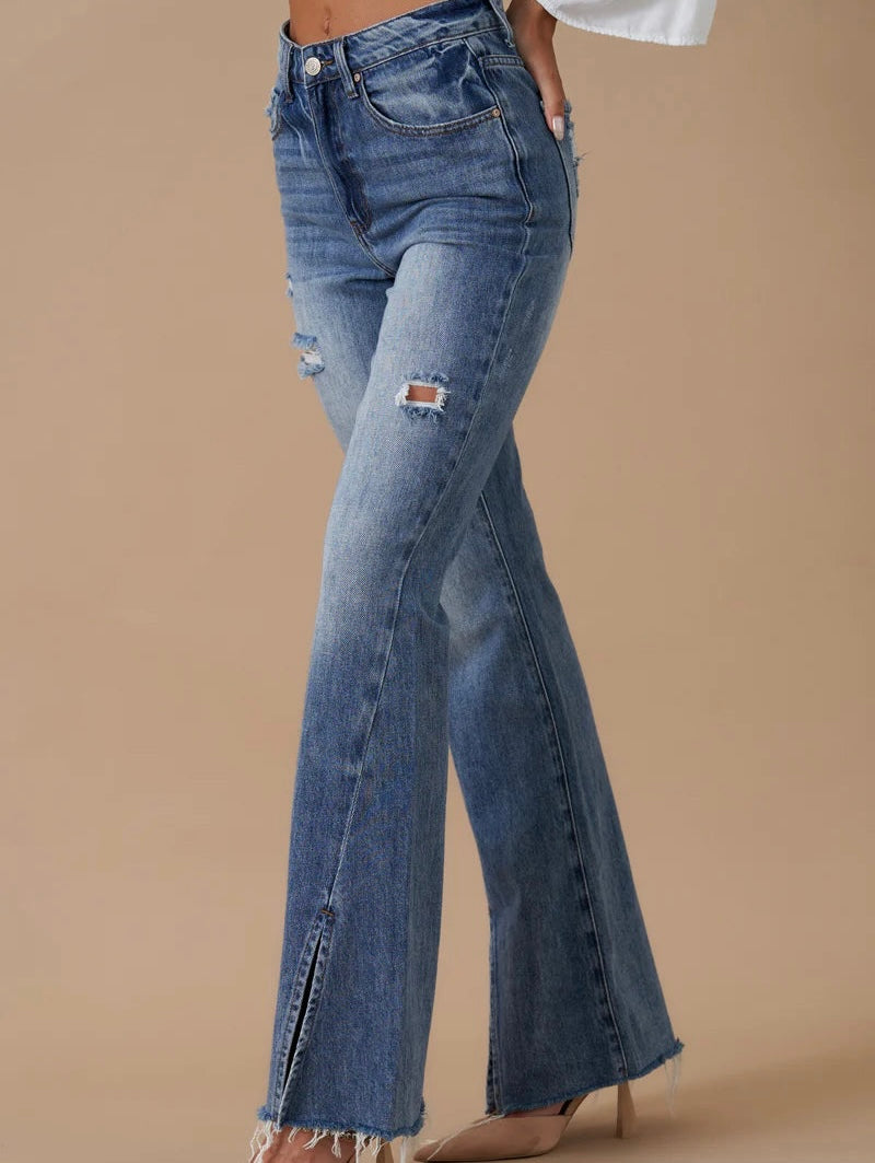 High Rise Slit Flare Jeans