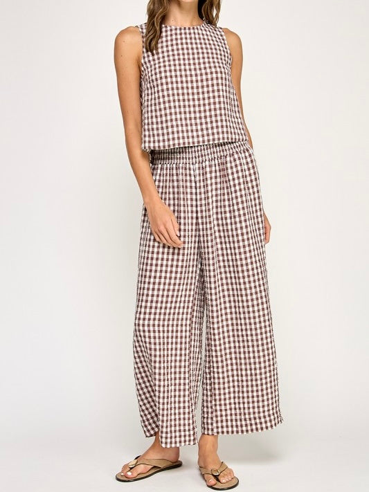 Gingham Wide Leg Pants