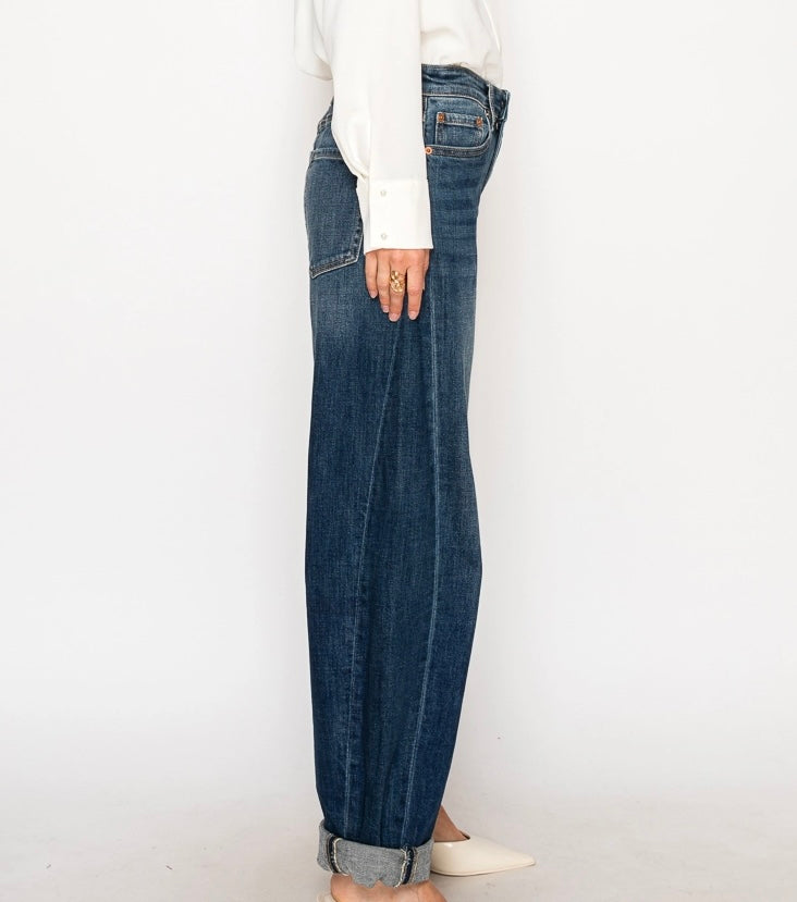 High Rise Relaxed Tapered Dark Wash Barrel Jeans