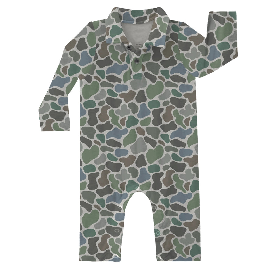 Camo Polo Long Sleeve Romper